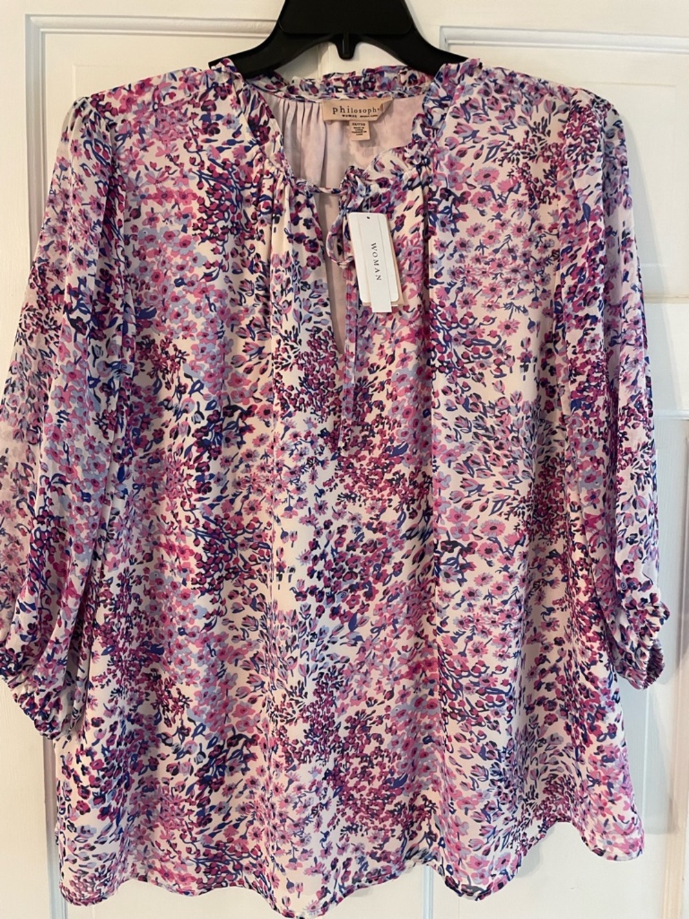 Philosophy Pink & Purple Floral Tie-Neck Blouse